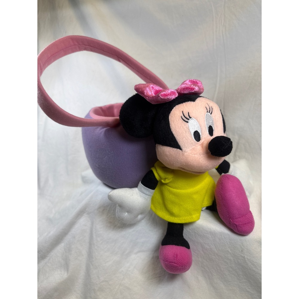 Disney Minnie Mouse Plush Easter Basket Purple Pink Yellow Soft Treat Bag NWT